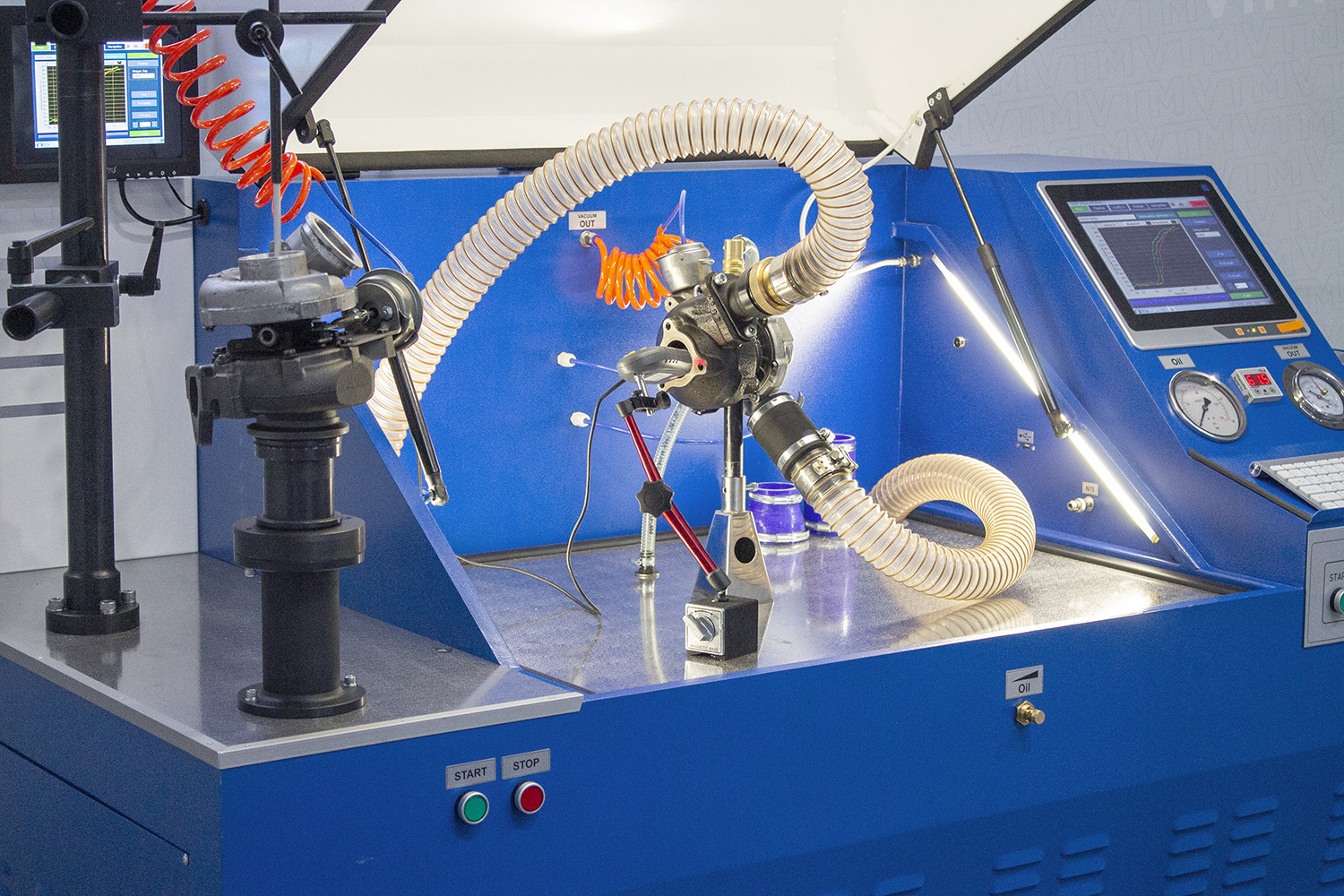 Turbocharger testing on the GeoBoost-7000 — turbo installed in the stand